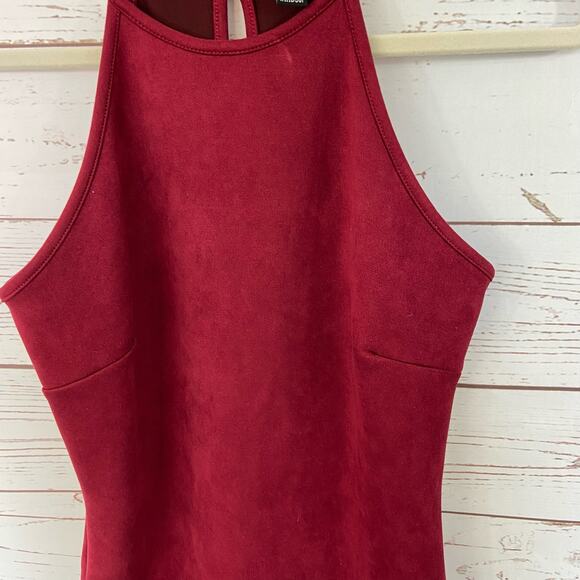 Windsor M Maroon Red Faux Suede High Neck Asymmetrical Hem Mini Dress - Picture 3 of 7